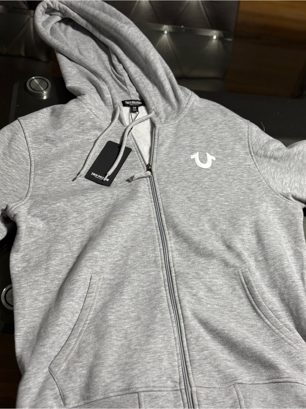 True Religion Light Gray Full-Zip Hooded Jacket